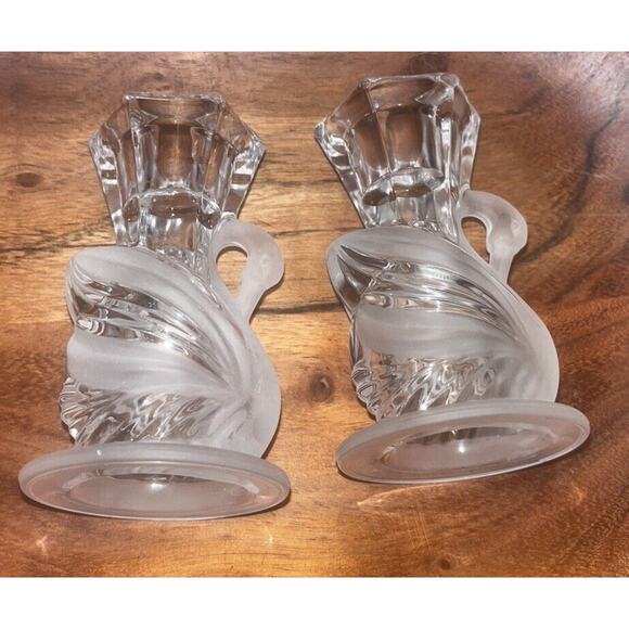 2 Vtg Partylite Candle Holders Swan Crystal Glass Pair Set Lot Hollywood Regency - Picture 6 of 9